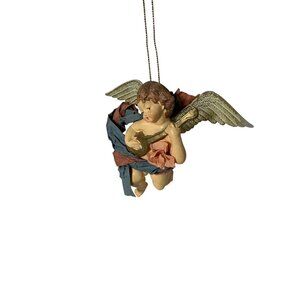 Vintage Handcrafted Angel Cherub Ornament With Guitar & Wings